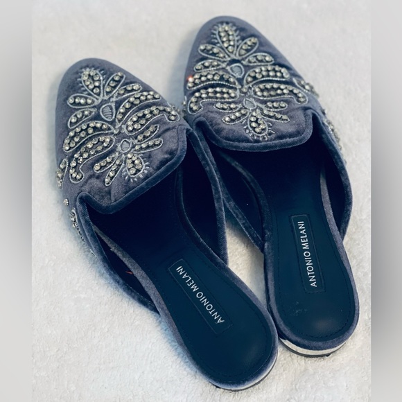 ANTONIO MELANI Genuine Leather | Velvet Embellished Flats | Offers Welcome SZ 6M - Picture 3 of 13